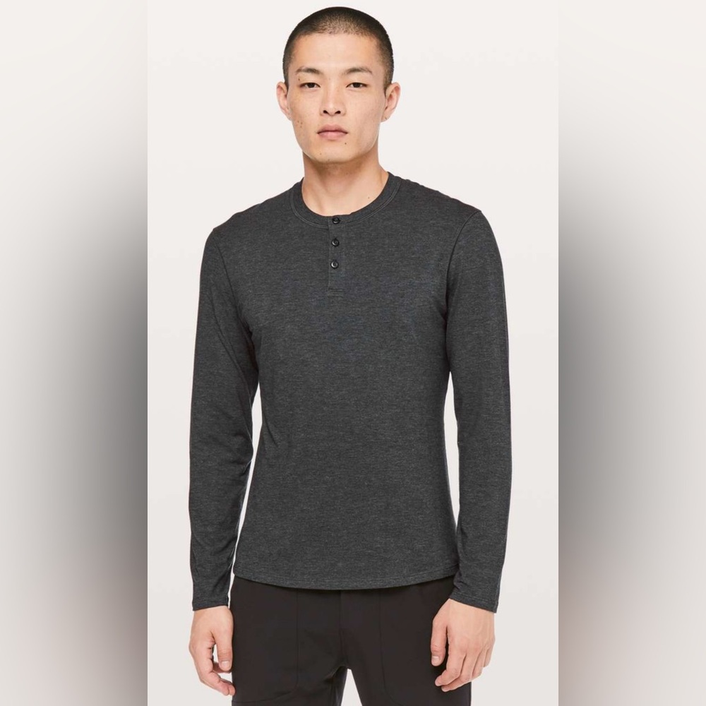 Lululemon- 5 Year Basic Long Sleeve Henley- Heathered Black- Medium- Like new!!!